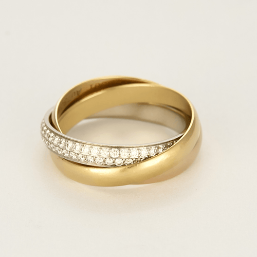 Bague 49 Cartier - Trinity - Bague petit modèle, semi-pavée en or de trois couleurs 58 Facettes DV17058-10