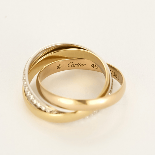 Bague 49 Cartier - Trinity - Bague petit modèle, semi-pavée en or de trois couleurs 58 Facettes DV17058-10