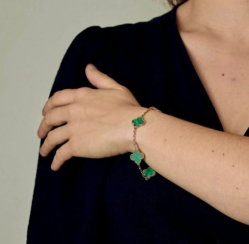 Bracelet Van Cleef & Arpels Bracelet Vintage Alhambra 5 motifs en or jaune et malachite 58 Facettes DV14259-2