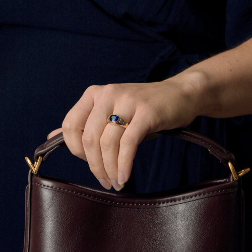Bague jonc saphir et diamants