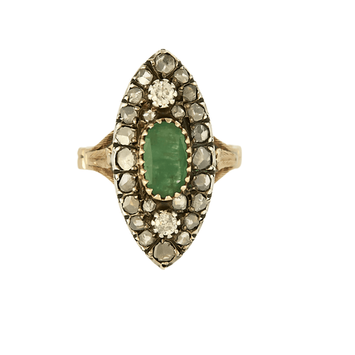 Bague 55 Bague marquise en or jaune, argent, diamants et émeraude 58 Facettes DV21134-2