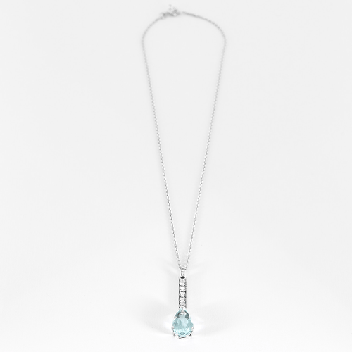 Collier Collier en or gris, aigue-marine et diamants 58 Facettes DV21730-1