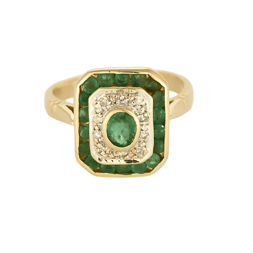 Bague 52 Bague en or jaune, émeraude et diamants 58 Facettes DV23103-1-52-1