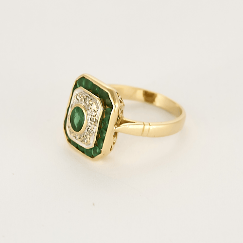 Bague 52 Bague en or jaune, émeraude et diamants 58 Facettes DV23103-1-52-1