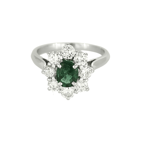 Bague 52 Bague en or gris, émeraude et diamants 58 Facettes DV6621-12