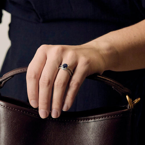 Bague 53 Bague en or gris 14K, saphir et diamants 58 Facettes DV23194-1-53-2