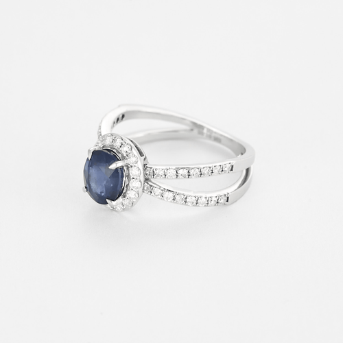 Bague 53 Bague en or gris 14K, saphir et diamants 58 Facettes DV23194-1-53-2