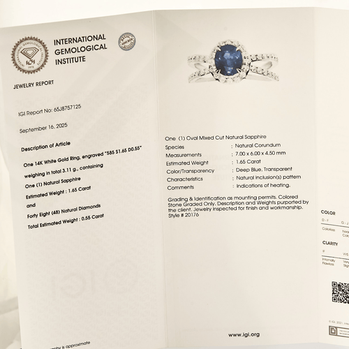 Bague 53 Bague en or gris 14K, saphir et diamants 58 Facettes DV23194-1-53-2