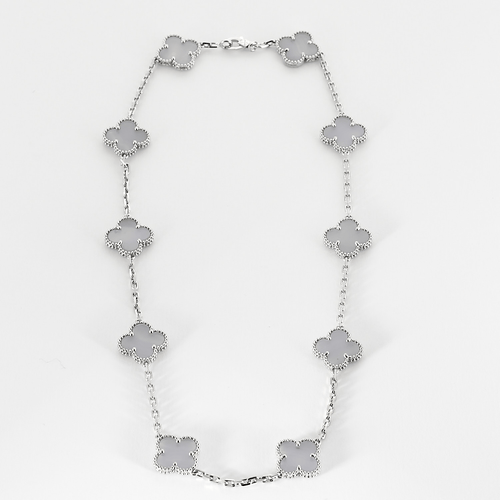 Collier Van Cleef & Arpels -Vintage Alhambra 10 motifs - Collier en or gris et calcédoine 58 Facettes DV0830-32