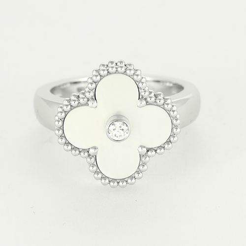 Bague 51 Van Cleef & Arpels - Alhambra -Bague en or gris, nacre et diamant 58 Facettes DV0830-34-51-2