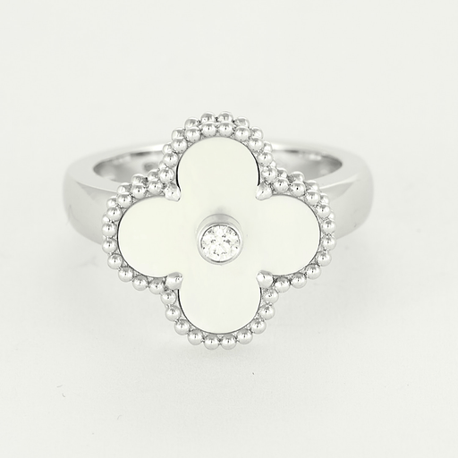 Bague 51 Van Cleef & Arpels - Alhambra -Bague en or gris, nacre et diamant 58 Facettes DV0830-34-51-2