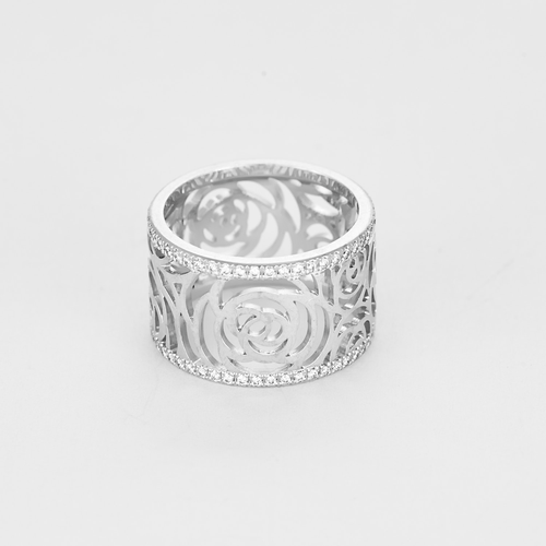 Bague 53 CHANEL - Camelia - Grand Modèle- Bague en or gris et diamants 58 Facettes DV22001- 1-53-2