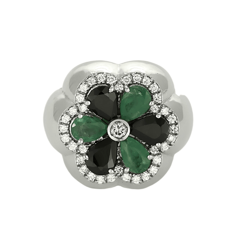 Bague 56 Importante Bague floral or gris, saphirs, émeraudes et diamants 58 Facettes DV22972-5-56-3