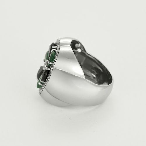 Bague 56 Importante Bague floral or gris, saphirs, émeraudes et diamants 58 Facettes DV22972-5-56-3