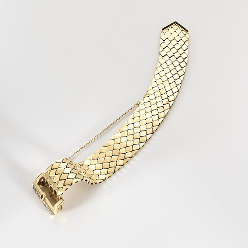 Elegant Bracelet ruban or jaune, diamants et rubis
