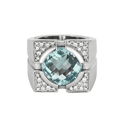 Bague 52 VERSACE - Importante Bague chevalière en or gris, topaze et diamants 58 Facettes DV22972-6-52-1