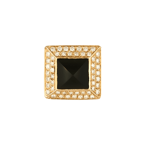 Bague chevalière en or rose, pierre noire et diamants