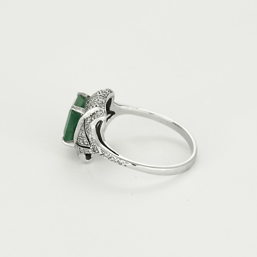 Bague 57 Bague en or gris, émeraude et diamants 58 Facettes DV22972-4-57-3