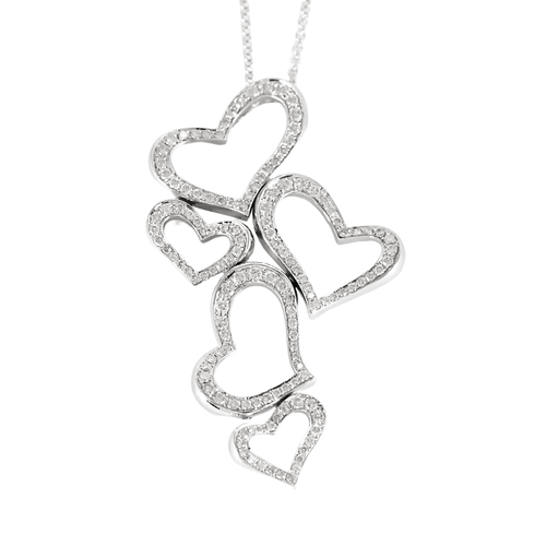 Collier en or gris et pendentifs Coeurs diamants 58 Facettes DDV23962-2
