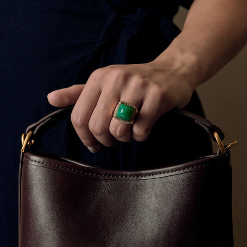 Bague 55 FRED - Pain de sucre - Bague en or jaune et diamants, cabochon de chrysoprase interchangeable 58 Facettes DV21289-3-DV0882-1