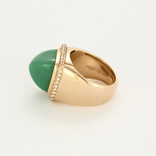 Bague 55 FRED - Pain de sucre - Bague en or jaune et diamants, cabochon de chrysoprase interchangeable 58 Facettes DV21289-3-DV0882-1