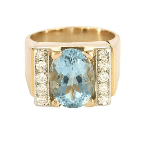 Bague 54 Bague Tank en or rose et or gris, diamants et aigue marine 58 Facettes DV5238-2