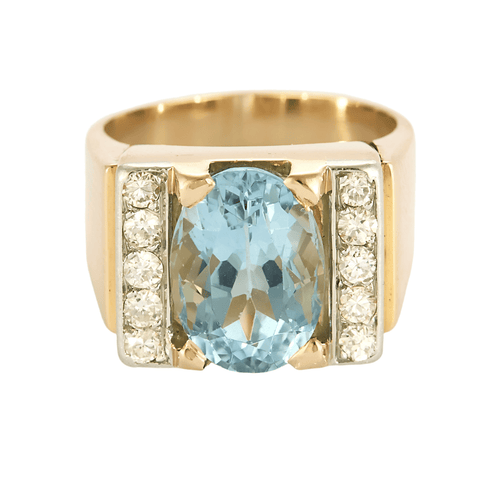 Bague 54 Bague Tank en or rose et or gris, diamants et aigue marine 58 Facettes DV5238-2