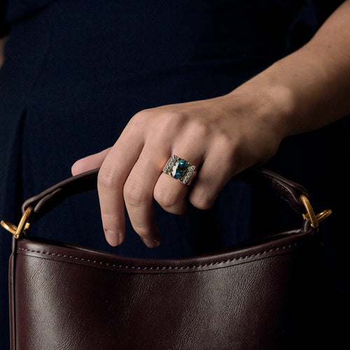 Bague 54 Bague Tank en or rose et or gris, diamants et aigue marine 58 Facettes DV5238-2