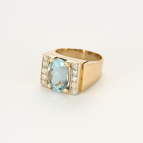 Bague 54 Bague Tank en or rose et or gris, diamants et aigue marine 58 Facettes DV5238-2