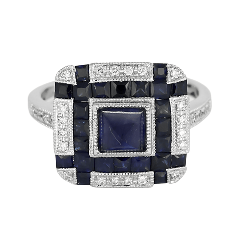 Bague 55 Elegante Bague en platine, saphirs et diamants. 58 Facettes DV16236-7