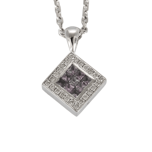Collier Chaine et pendentif en or gris, saphirs rose et diamants 58 Facettes DV24528-1