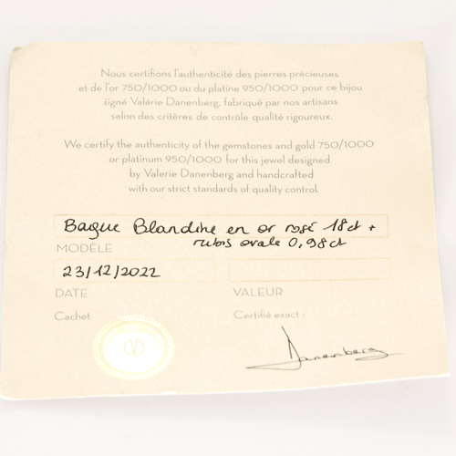 Bague 52 Valérie Danenberg - Blandine - Bague or rose, rubis et diamants 58 Facettes DV24431-1-52-1