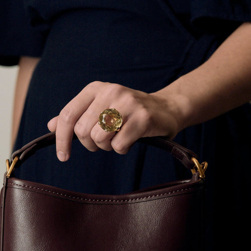 Bague 53 Bague coktail en or jaune et citrine 58 Facettes DV24426-3-53-2