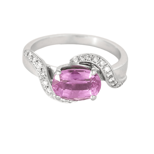 Bague Bague en or gris saphir rose et diamants 58 Facettes
