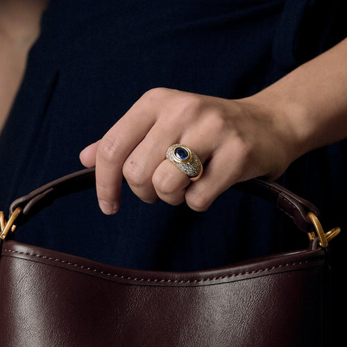 Bague 56 Bague Jonc en or jaune, or gris, saphir et diamants 58 Facettes DV24448-1-56-3