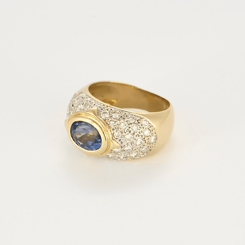 Bague 56 Bague Jonc en or jaune, or gris, saphir et diamants 58 Facettes DV24448-1-56-3