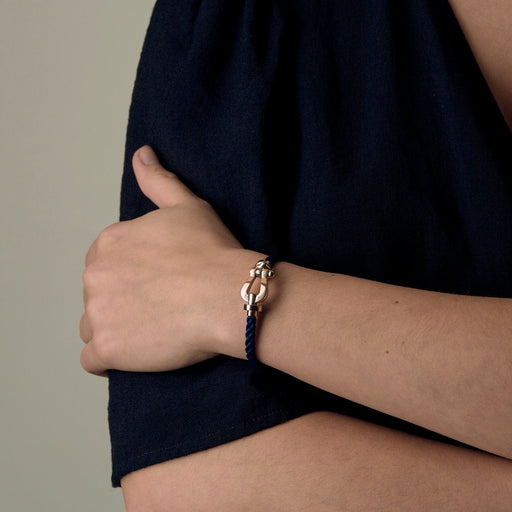 Bracelet FRED - Force 10- Moyen Modèle - Bracelet câble en nylon tressé et manille en or gris et or rose 58 Facettes DV0997-6