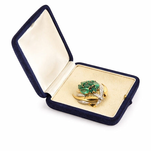 Broche Suzanne Belperron - Rare Broche en or jaune diamants et émeraudes 58 Facettes DV23466-7