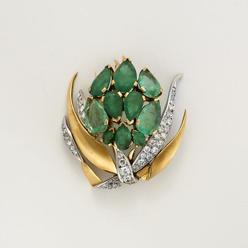 Broche Suzanne Belperron - Rare Broche en or jaune diamants et émeraudes 58 Facettes DV23466-7