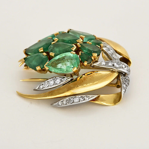Broche Suzanne Belperron - Rare Broche en or jaune diamants et émeraudes 58 Facettes DV23466-7