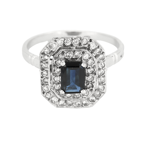 Bague en or blanc, saphir et diamants