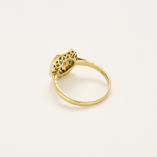 Bague en or jaune, diamants et émeraudes