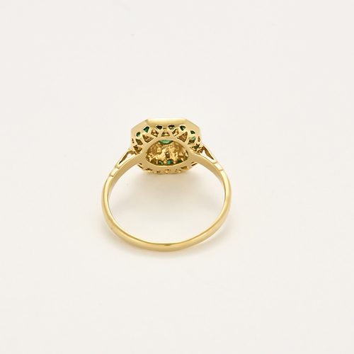 Bague en or jaune, diamants et émeraudes