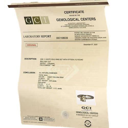 Bague en or 14K et diamant fancy Yellow gray