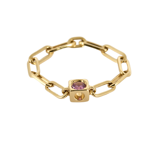 DINH VAN - Le Cube - Bague Chaîne Le Cube Diamant en or jaune et saphir rose