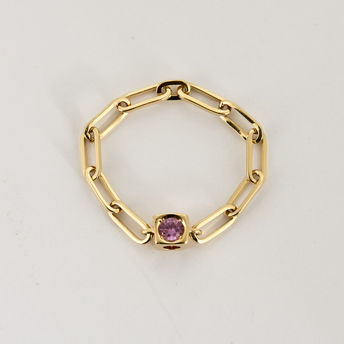 DINH VAN - Le Cube - Bague Chaîne Le Cube Diamant en or jaune et saphir rose