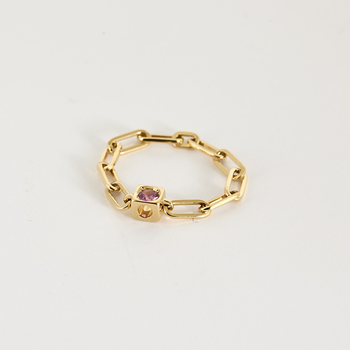 DINH VAN - Le Cube - Bague Chaîne Le Cube Diamant en or jaune et saphir rose