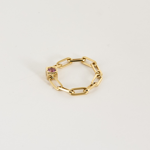 DINH VAN - Le Cube - Bague Chaîne Le Cube Diamant en or jaune et saphir rose