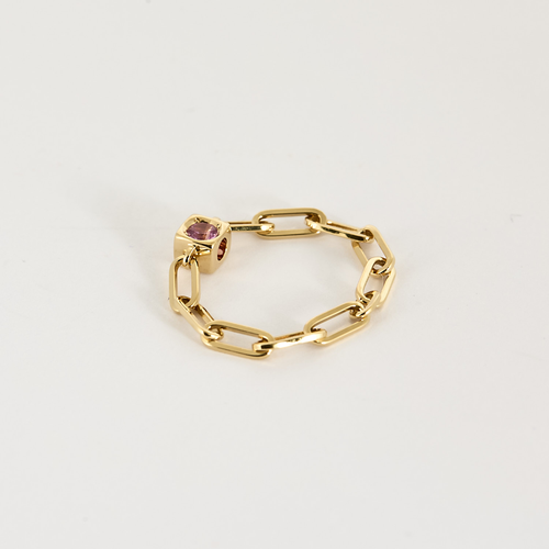 DINH VAN - Le Cube - Bague Chaîne Le Cube Diamant en or jaune et saphir rose