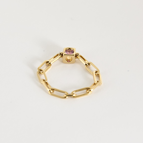 DINH VAN - Le Cube - Bague Chaîne Le Cube Diamant en or jaune et saphir rose